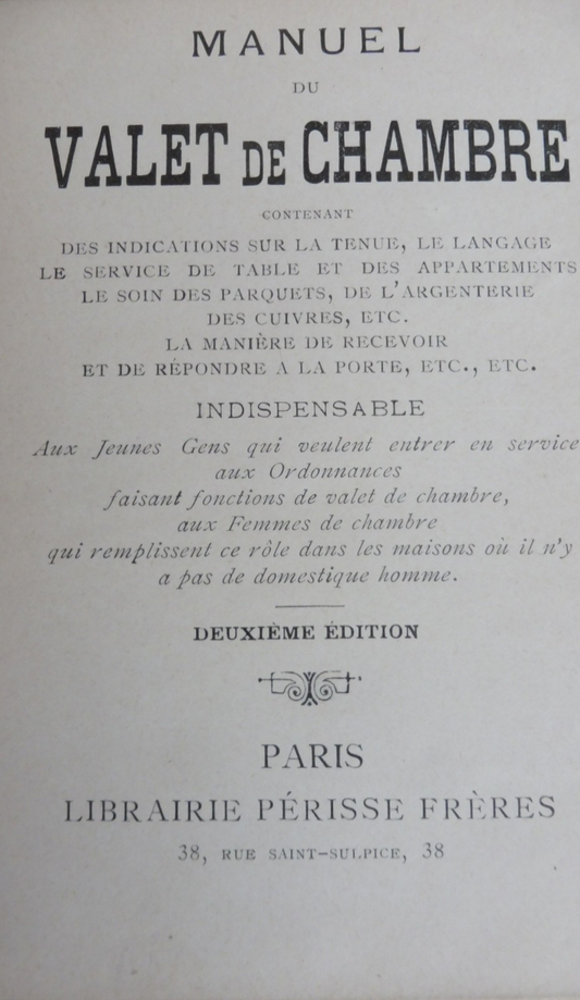 Manuel du valet de chambre 1910