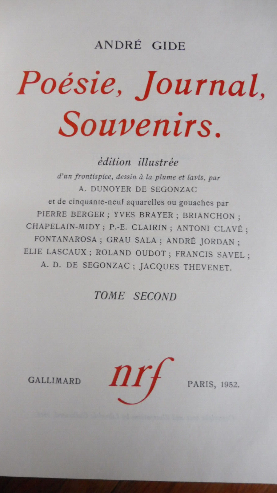 Poésie, journal, souvenirs (André Gide) 1952 2/2 illus. Fontanarosa, Brayer...