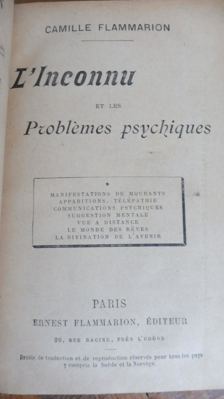 L'Inconnu (Camille Flammarion) 1900 EO ESOTERISME