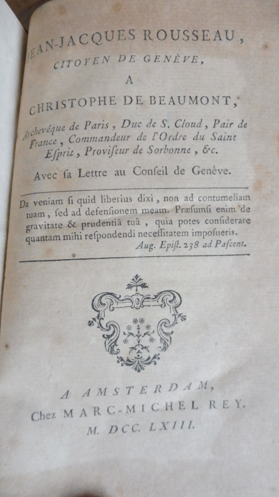 J.-J Rousseau, citoyen de Genève, à Ch. De Beaumont 1763 L'EMILE