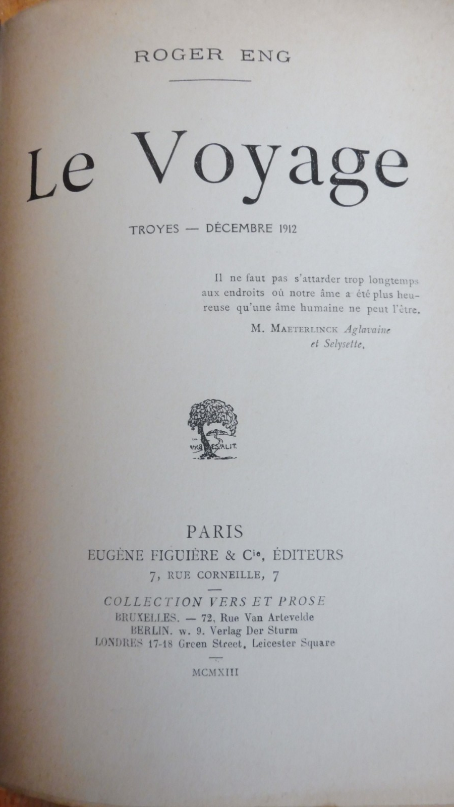 Le Voyage (Roger Eng) 1913 POESIE NORMANDIE ENVOI