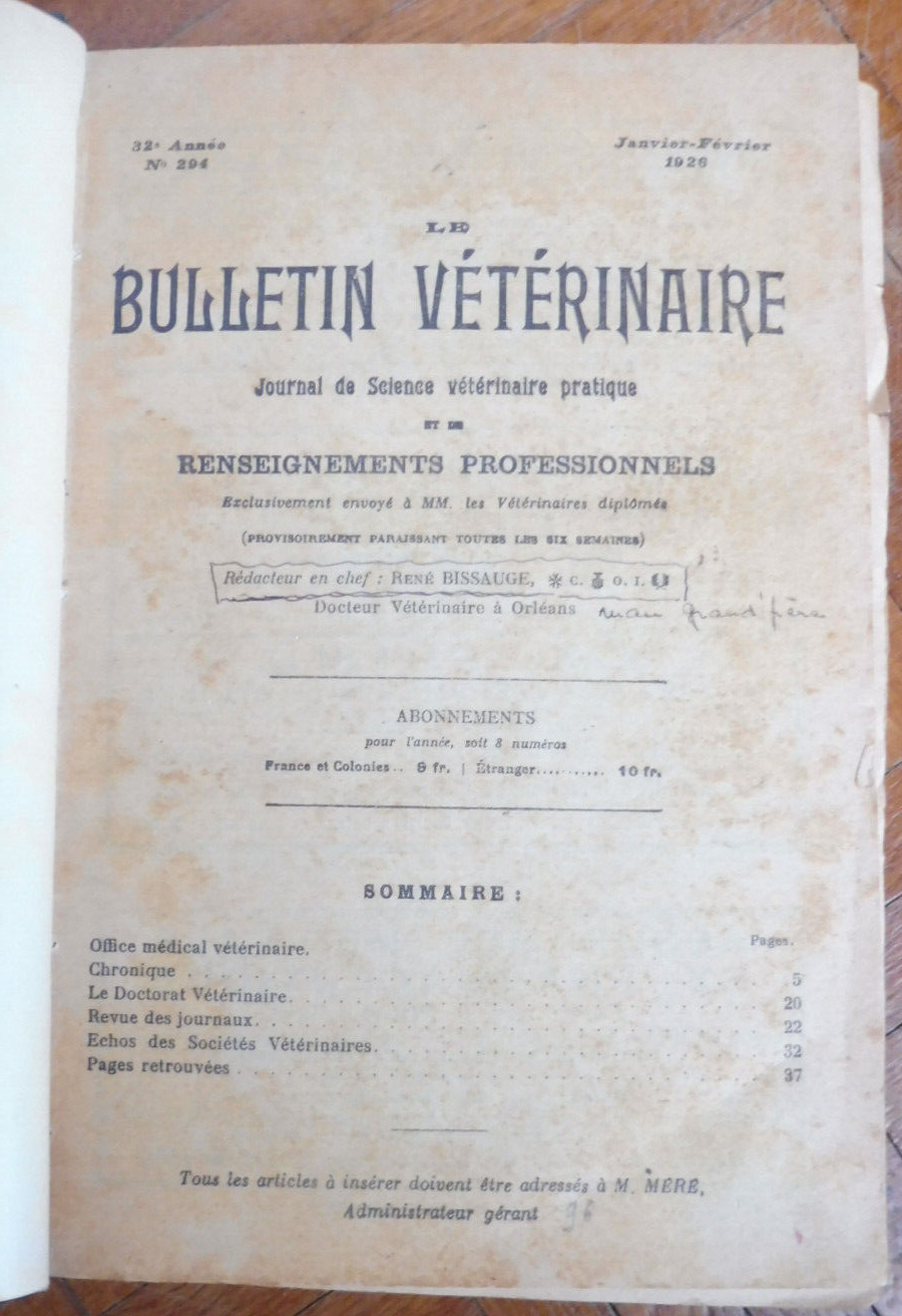 Bulletin vétérinaire 1926-1929 (René Bissauge) LOIRET