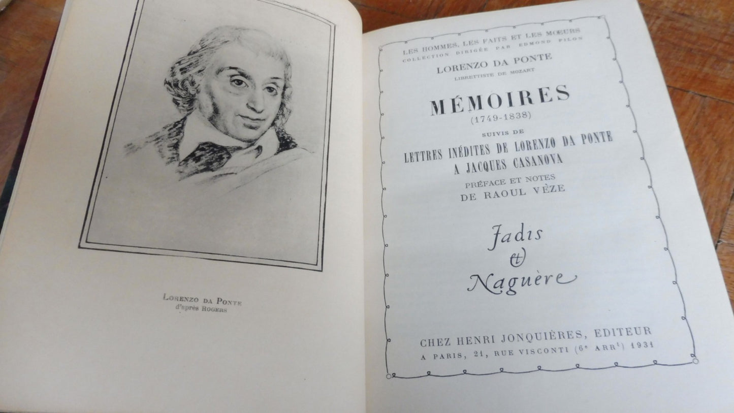 Mémoires 1749-1838 (Lorenzo Da Ponte) 1931 CASANOVA