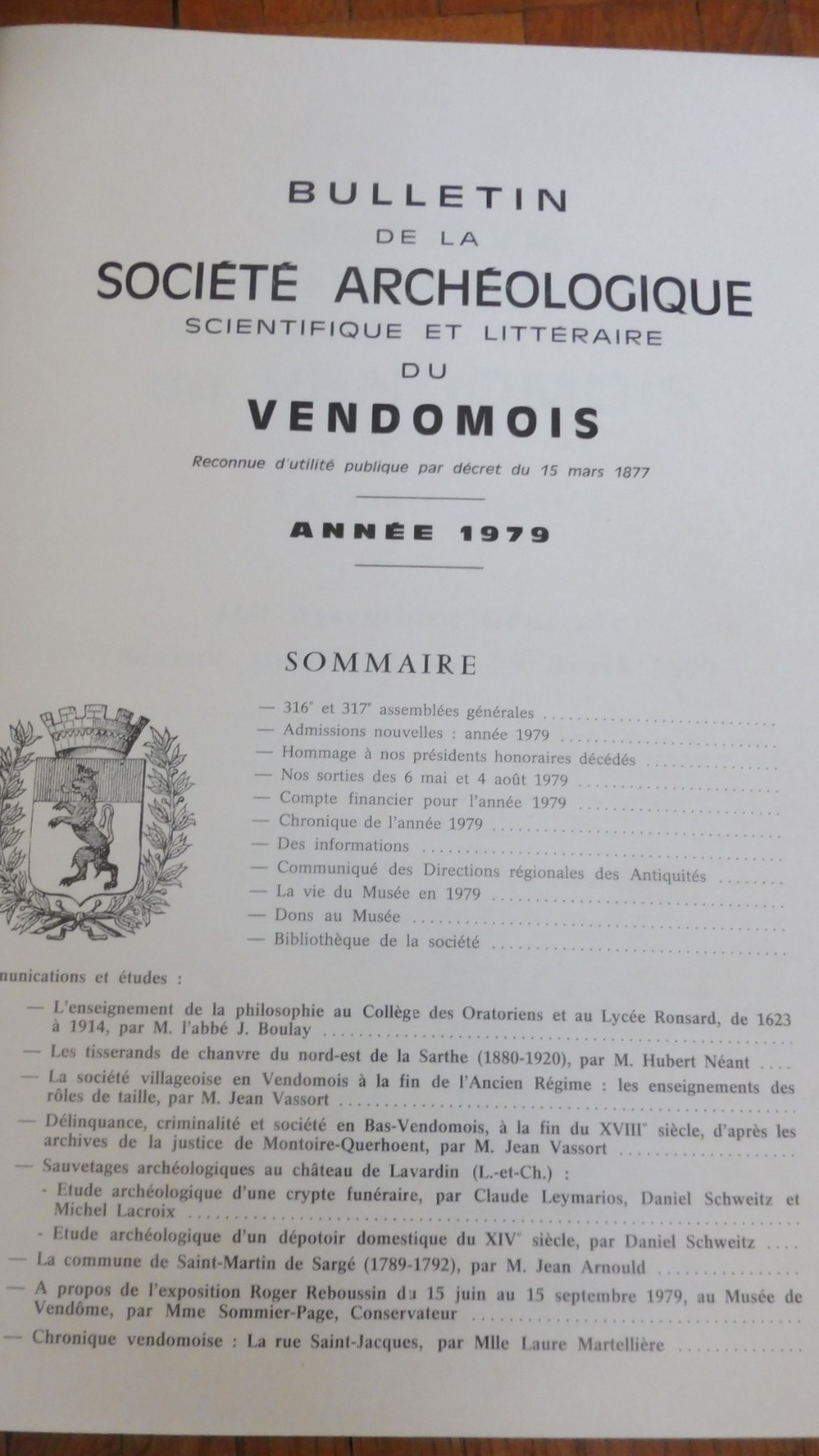 Bulletin de la Société Archéologique du Vendomois 1979-85