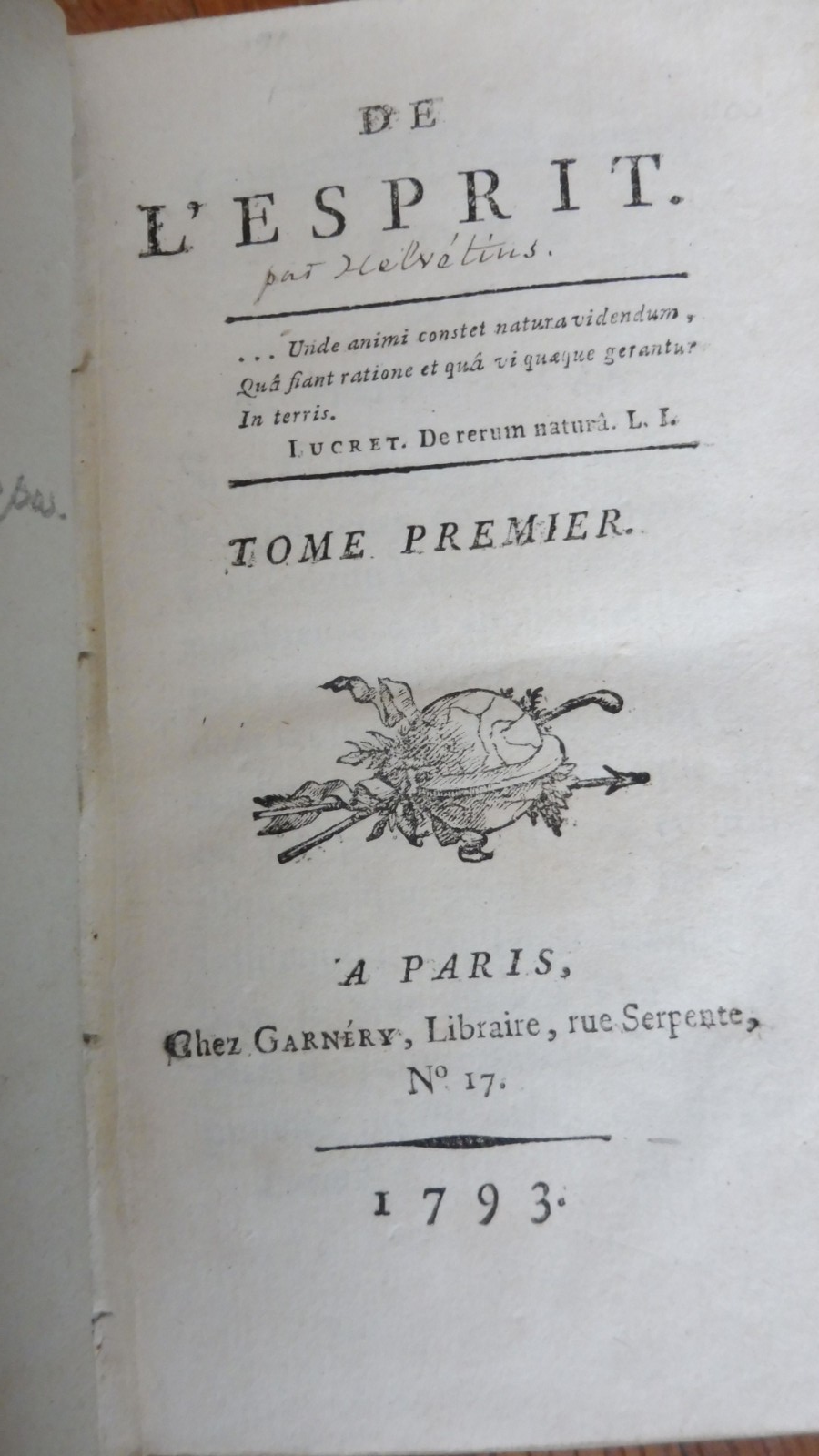 De l'esprit (Helvétius) 1793 PHILOSOPHIE MATERIALISME