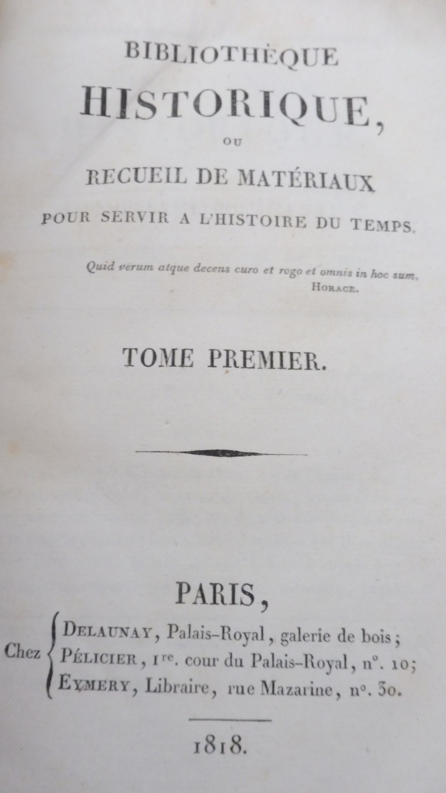 Bibliothèque historique (Chevalier, Cauchois, Lemaire) 1818 8 vol.