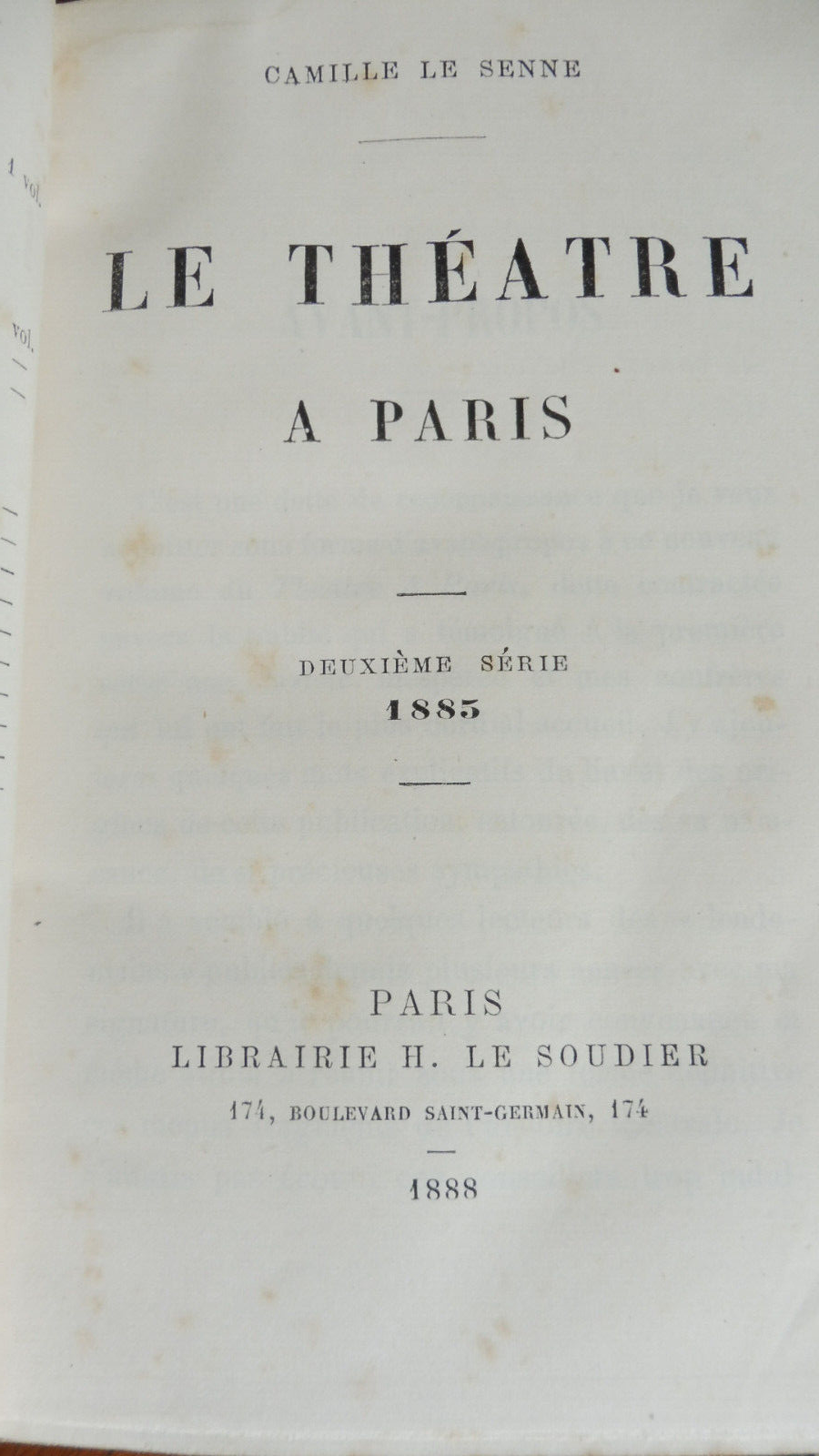 Le Théâtre à Paris (Camille Le Senne) 1888-1890 5 vol.