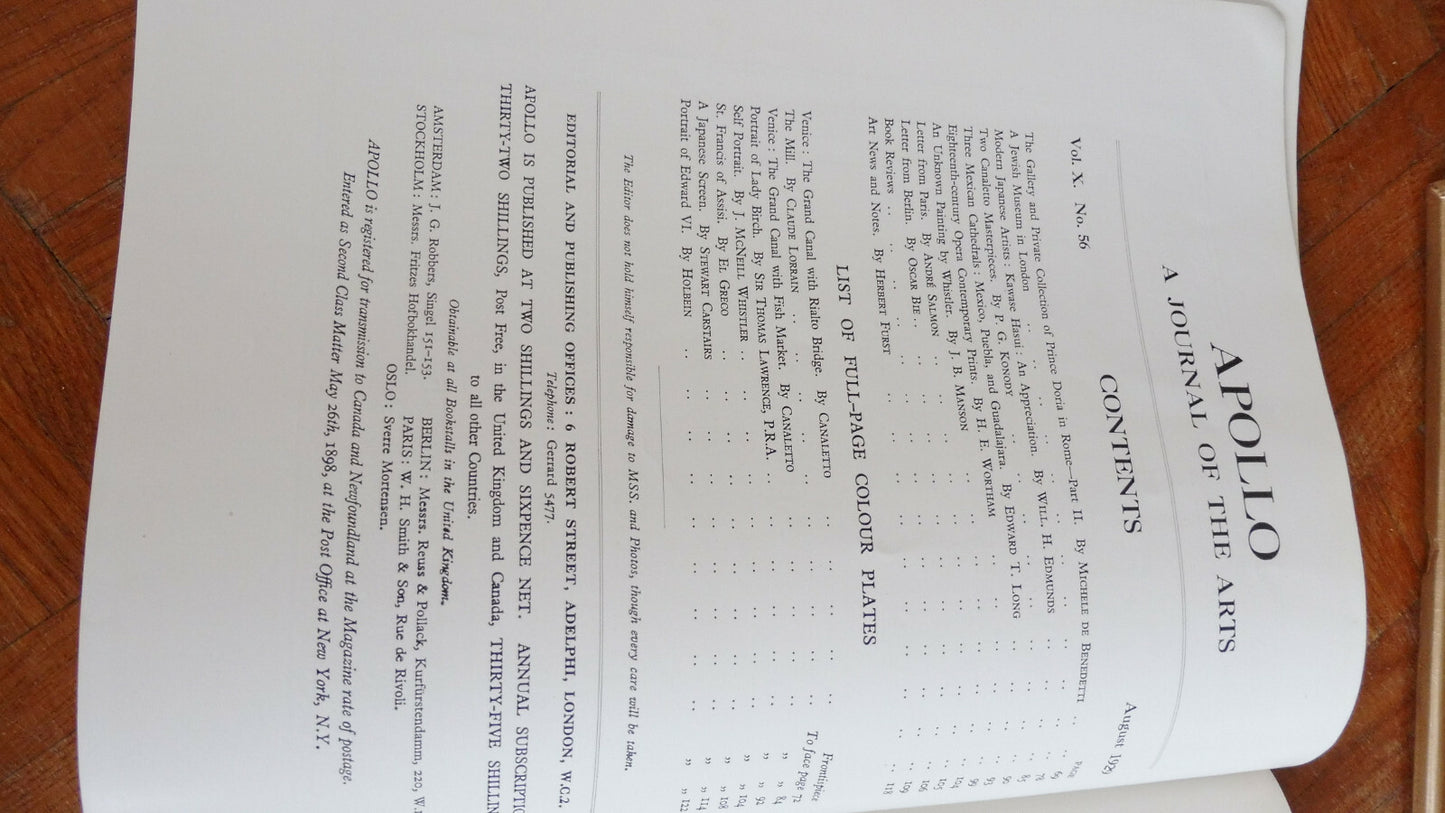 Apollo. A journal of the arts. Vol. X. N°56 august 1929