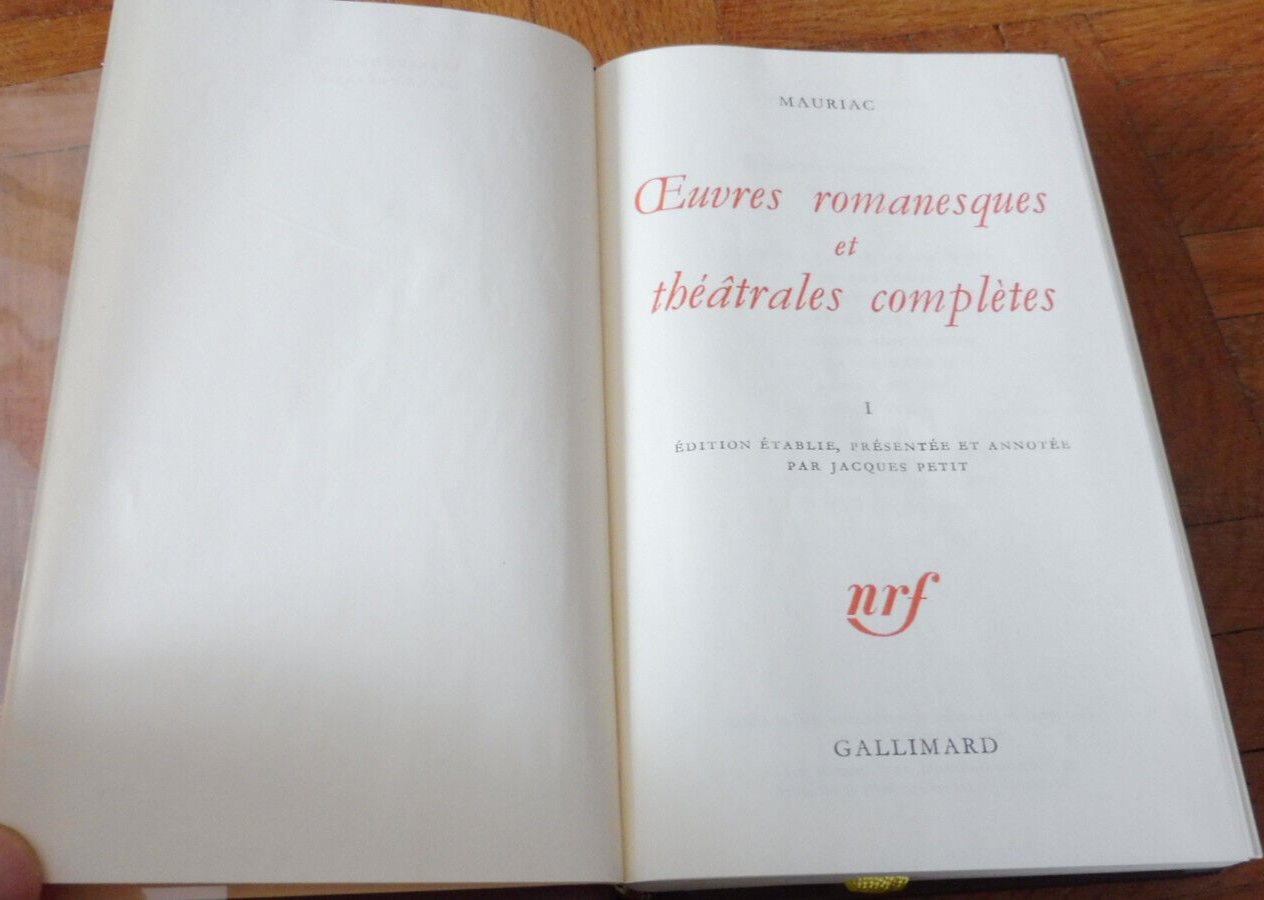 Oeuvres romanesques et théâtrales de Mauriac t.1 1992 PLEIADE TBE