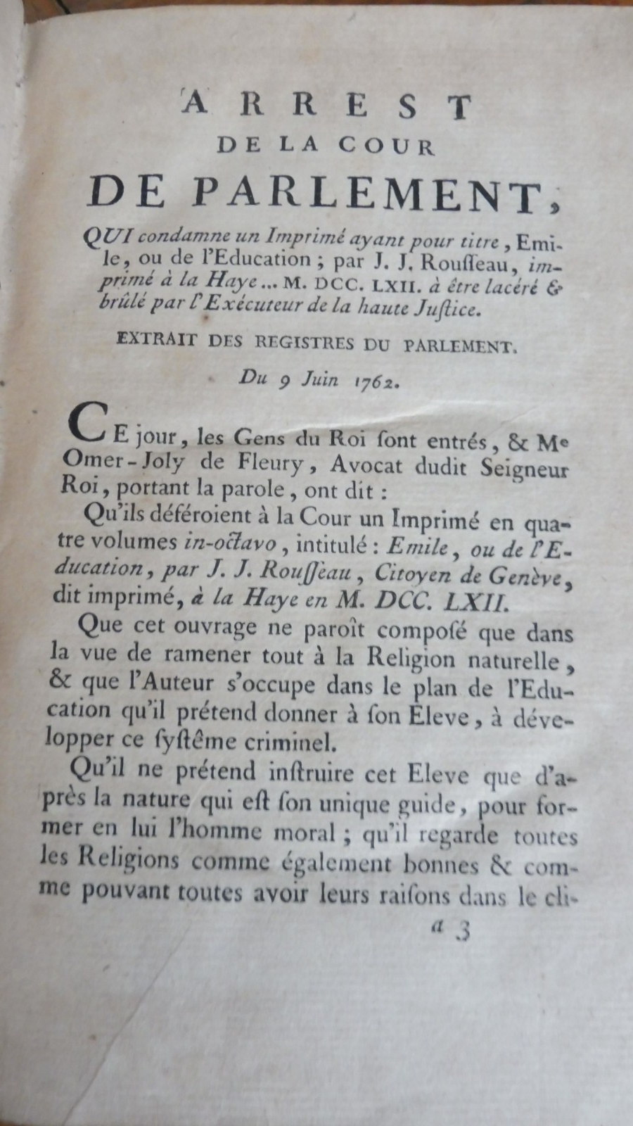 J.-J Rousseau, citoyen de Genève, à Ch. De Beaumont 1763 L'EMILE