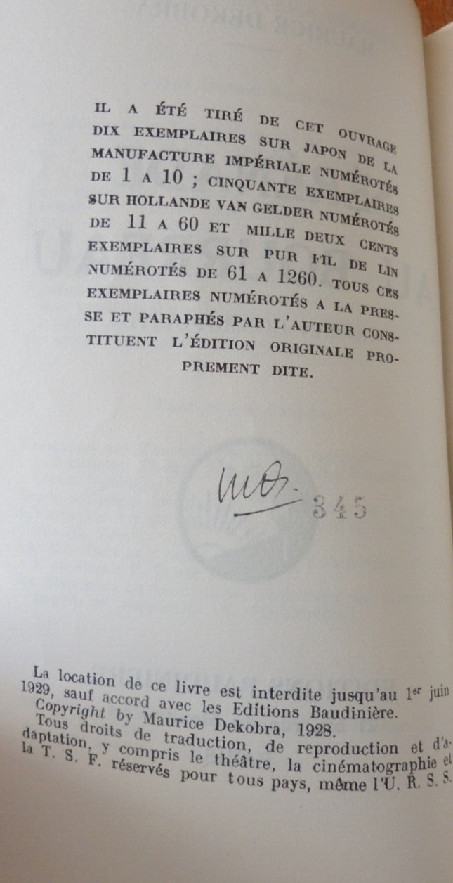 Sérénade au bourreau (Maurice Dekobra) 1928 EO VELIN