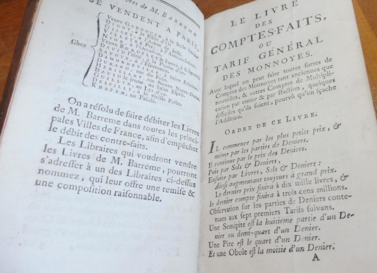 Les Comptes faits, ou tarif général (François Barrême) 1755