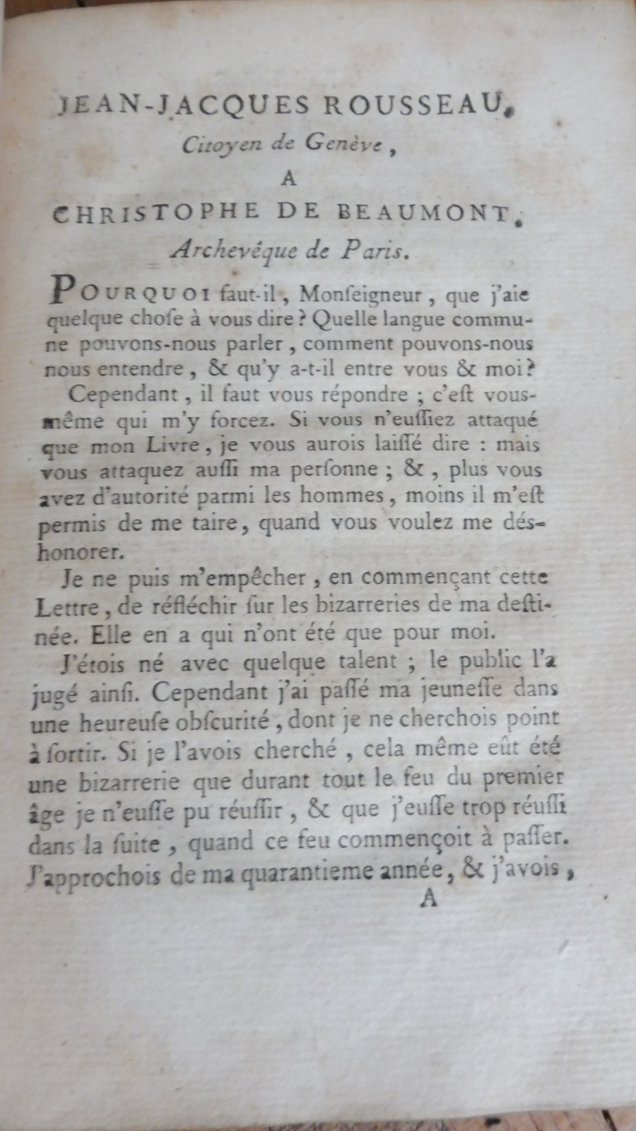 J.-J Rousseau, citoyen de Genève, à Ch. De Beaumont 1763 L'EMILE