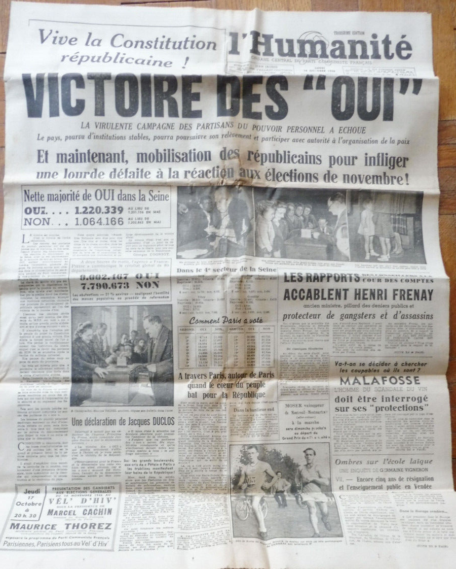 L'Humanité 14 octobre 1946 ELECTIONS DUCLOS