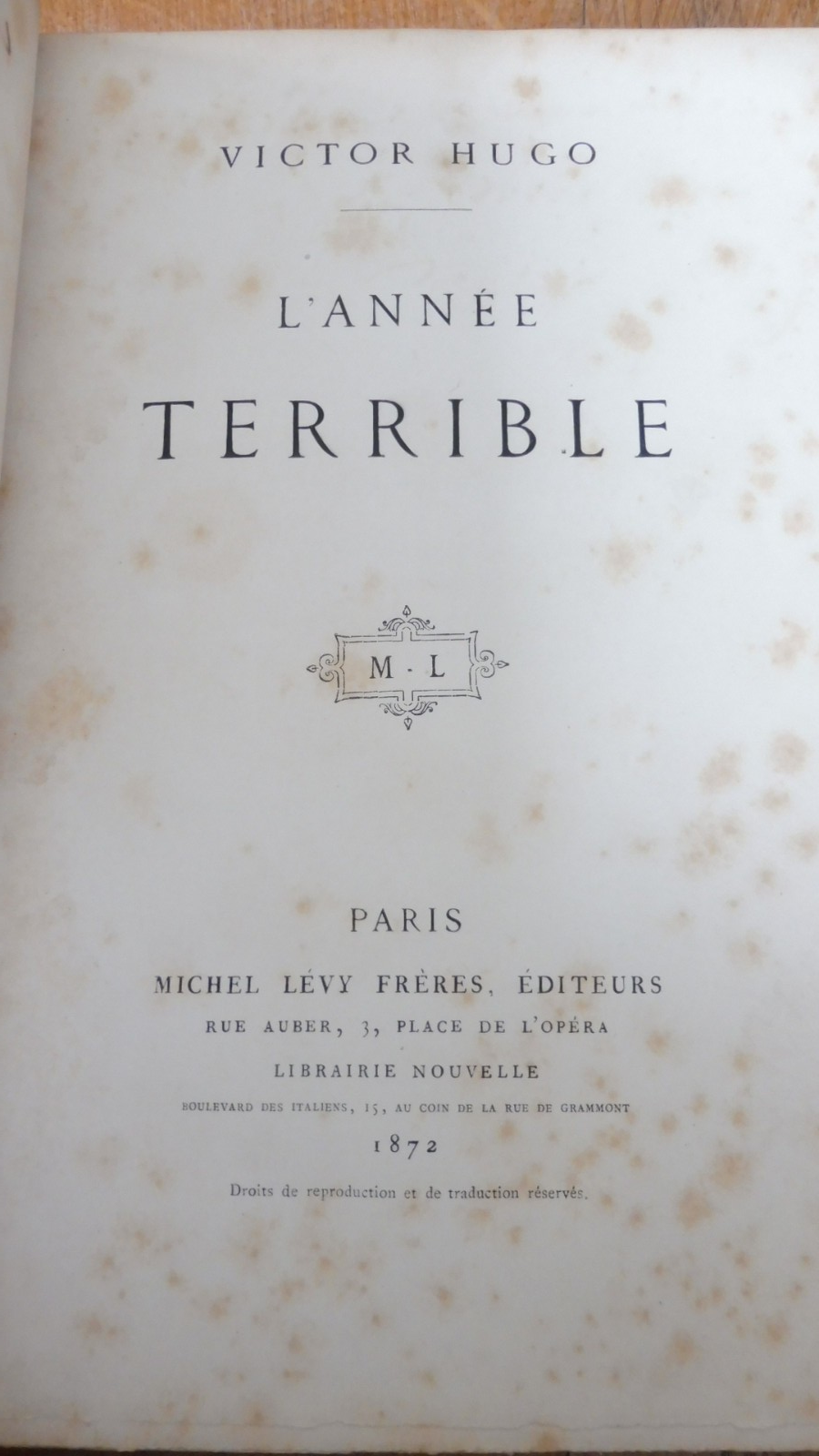 L'Année terrible (Victor Hugo) 1872 EO ENVOI