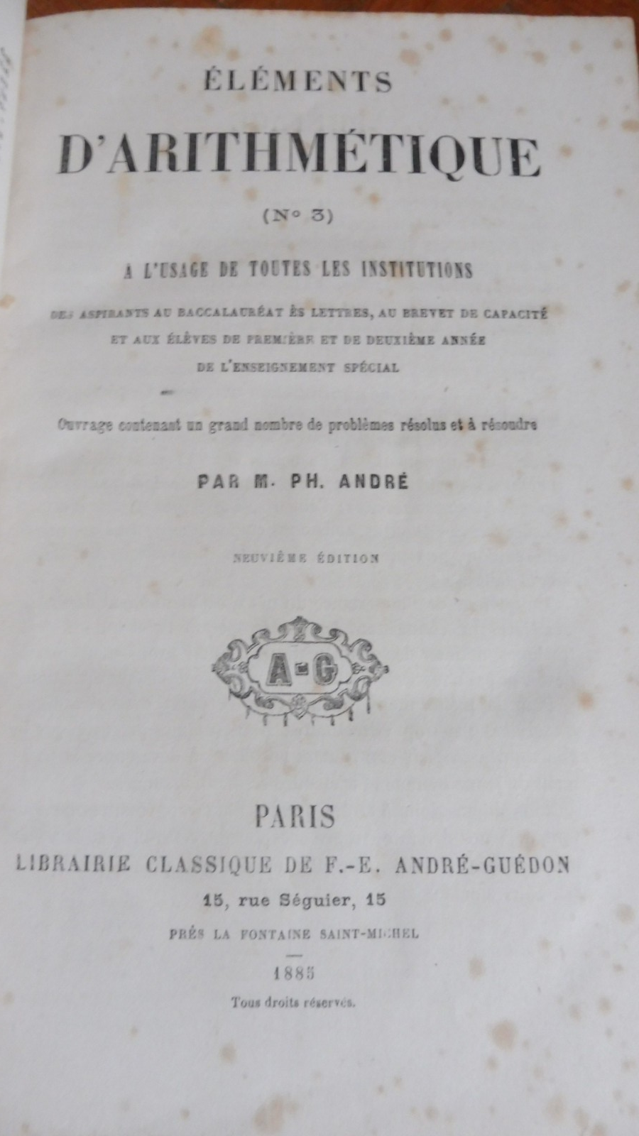 Eléments d'arithmétique (Ph. André) 1885