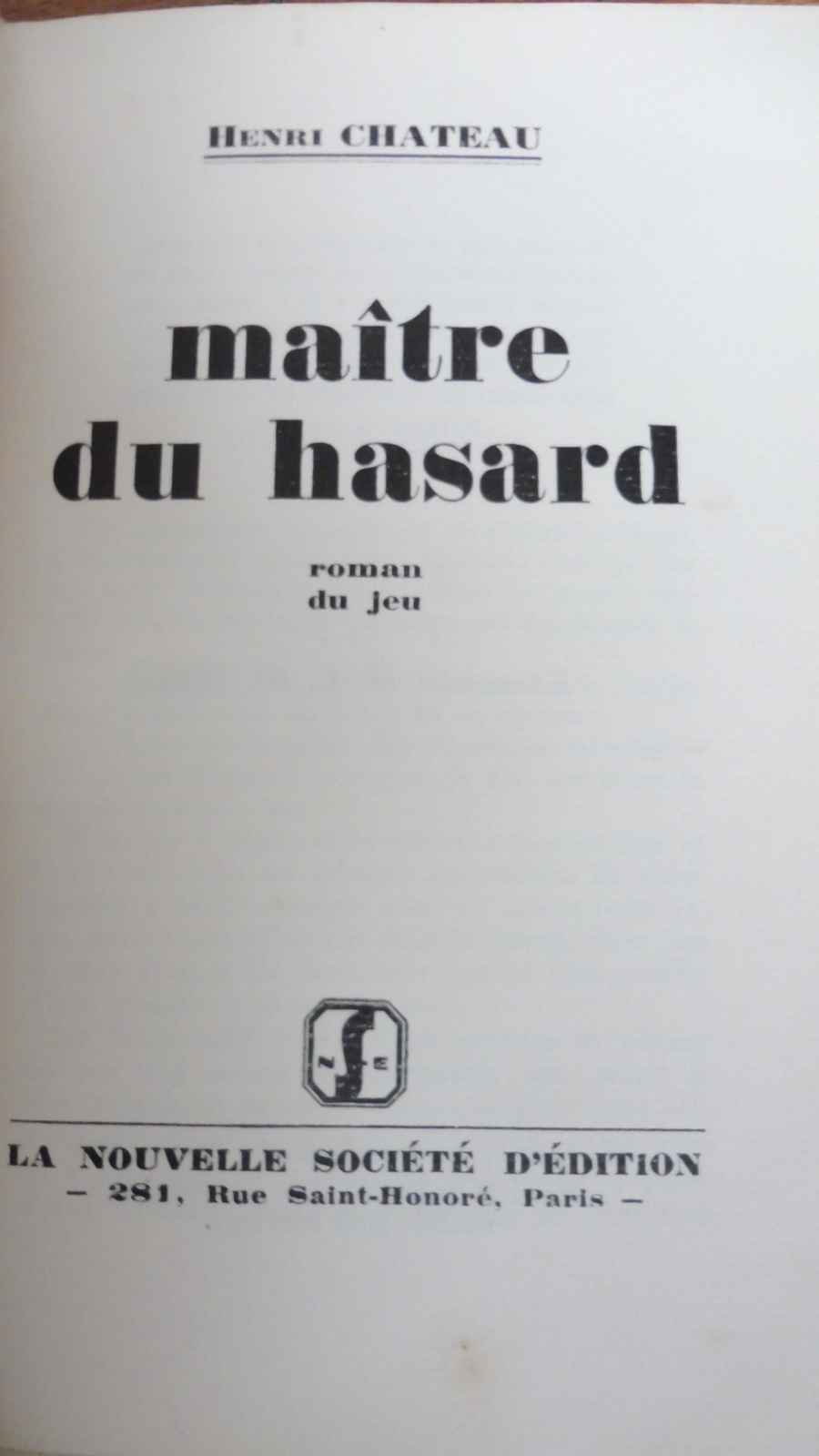 Maître du hasard (Henri Chateau) 1929 EO