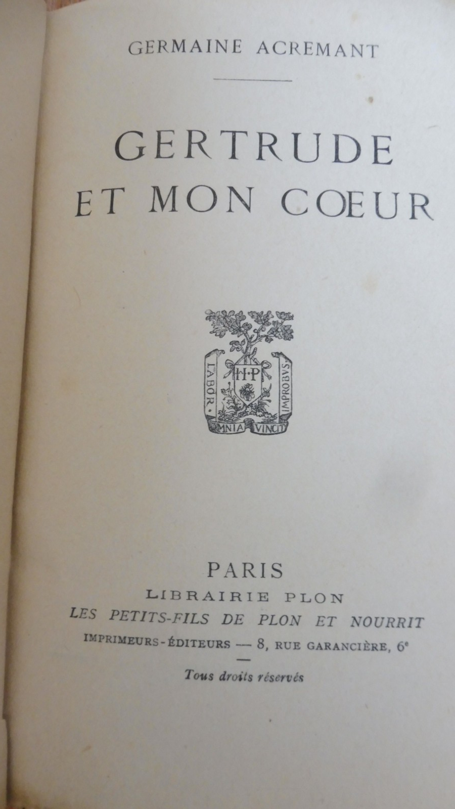 Gertrude et mon coeur (Germaine Acrement) 1929