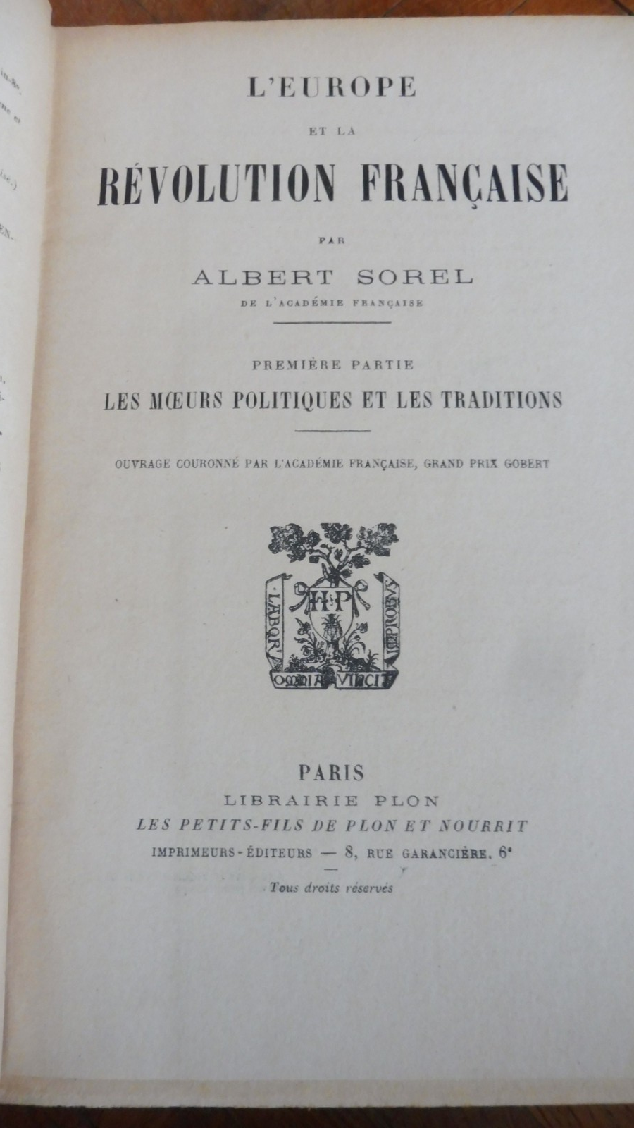 L'Europe et la Révolution Française (A. Sorel) 1942 8/8