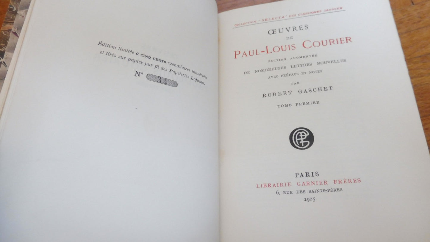 Oeuvres de Paul-Louis Courier 1925 2/2 NUMEROTE