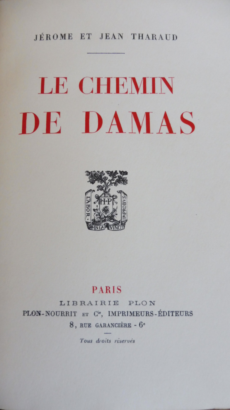 Le Chemin de Damas (J. et J. Tharaud) 1923 EO