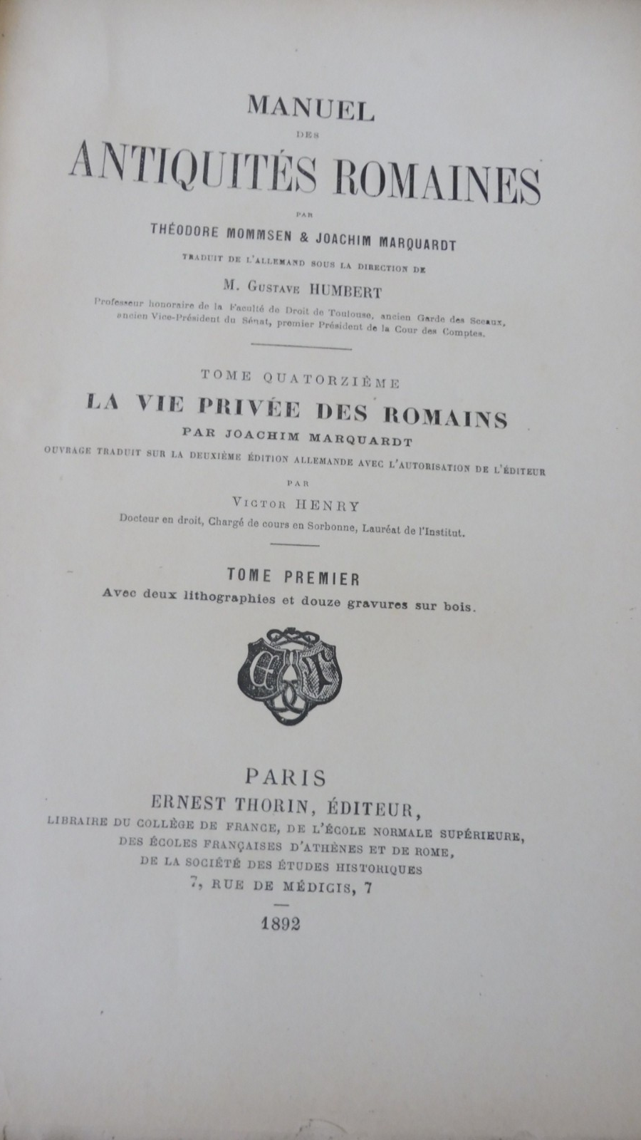 La Vie privée des romains (Joachim Marquardt) 1892-93 2/2