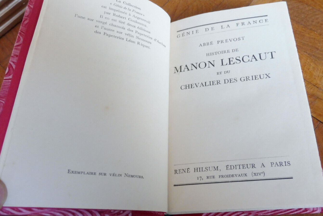 Manon Lescaut (Abbé Prévost) 1931 VELIN