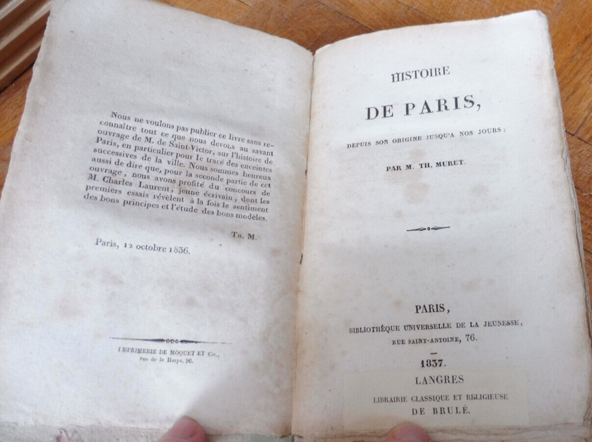 Histoire de Paris depuis son origine jusqu'à nos jours (Th. Muret) 1837