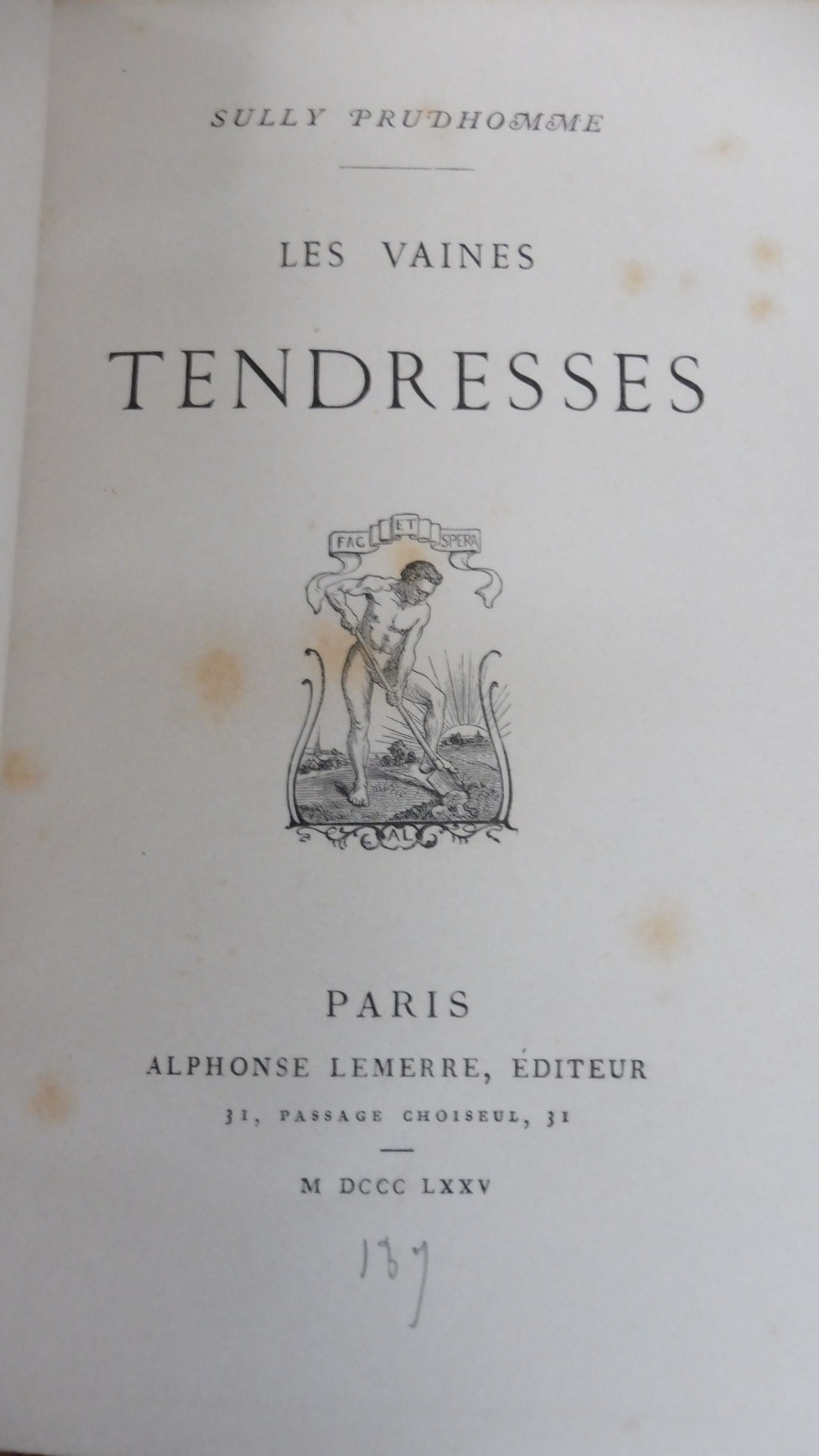 Les Vaines tendresses (Sully Prudhomme) 1875 EO ENVOI
