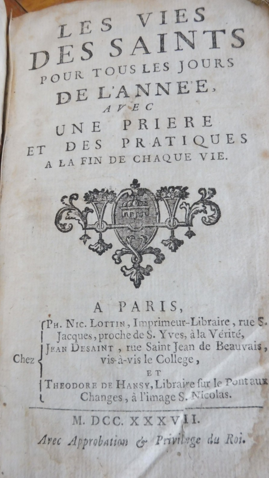 Les Vies des saints pour tous les jours de l'année 1737