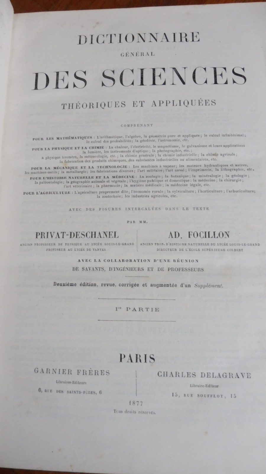 Dictionnaire général des sciences théoriques appliquées (Privat-Deschanel) 1877