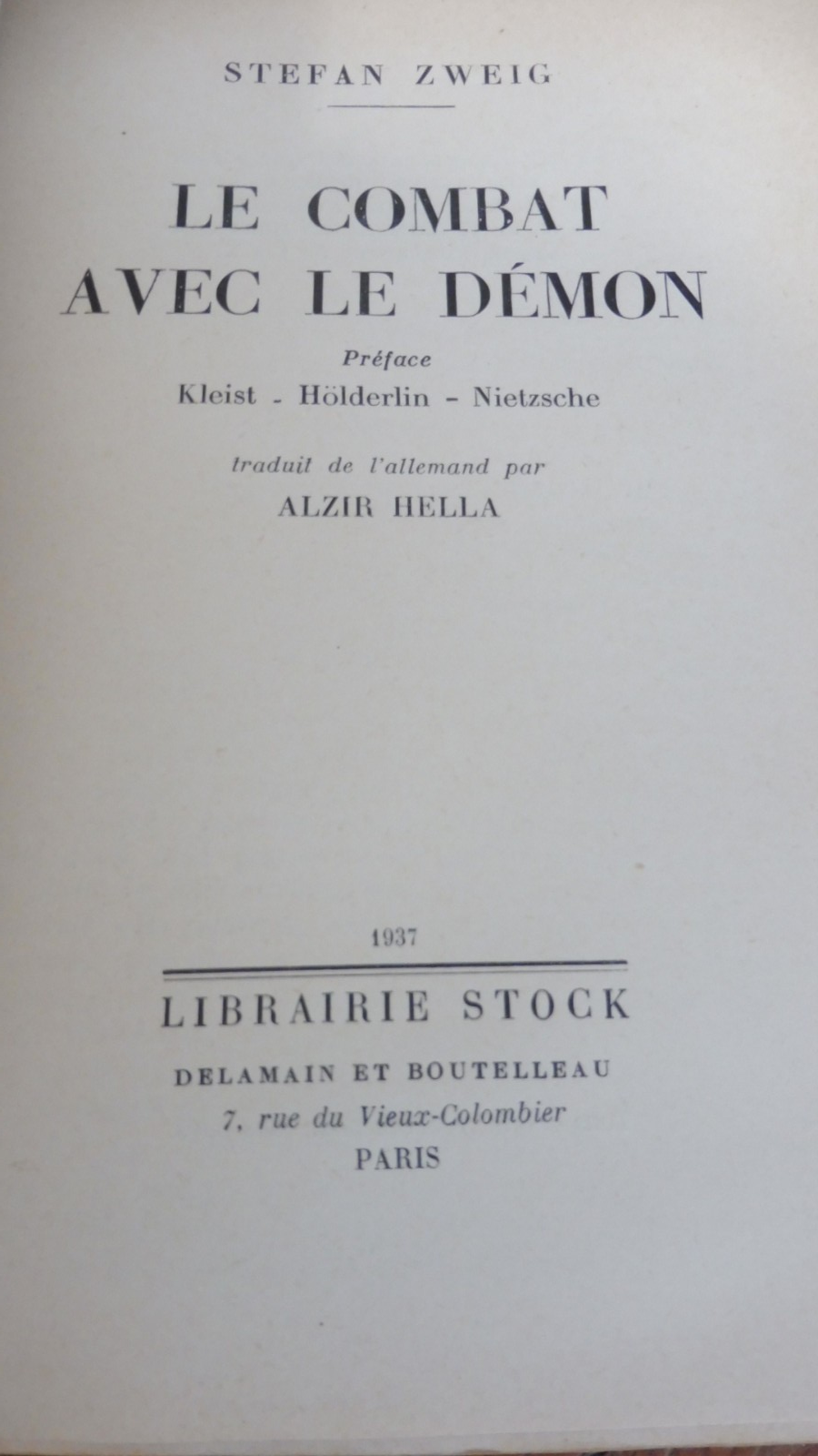 Le Combat avec le démon (Stefan Zweig) 1937