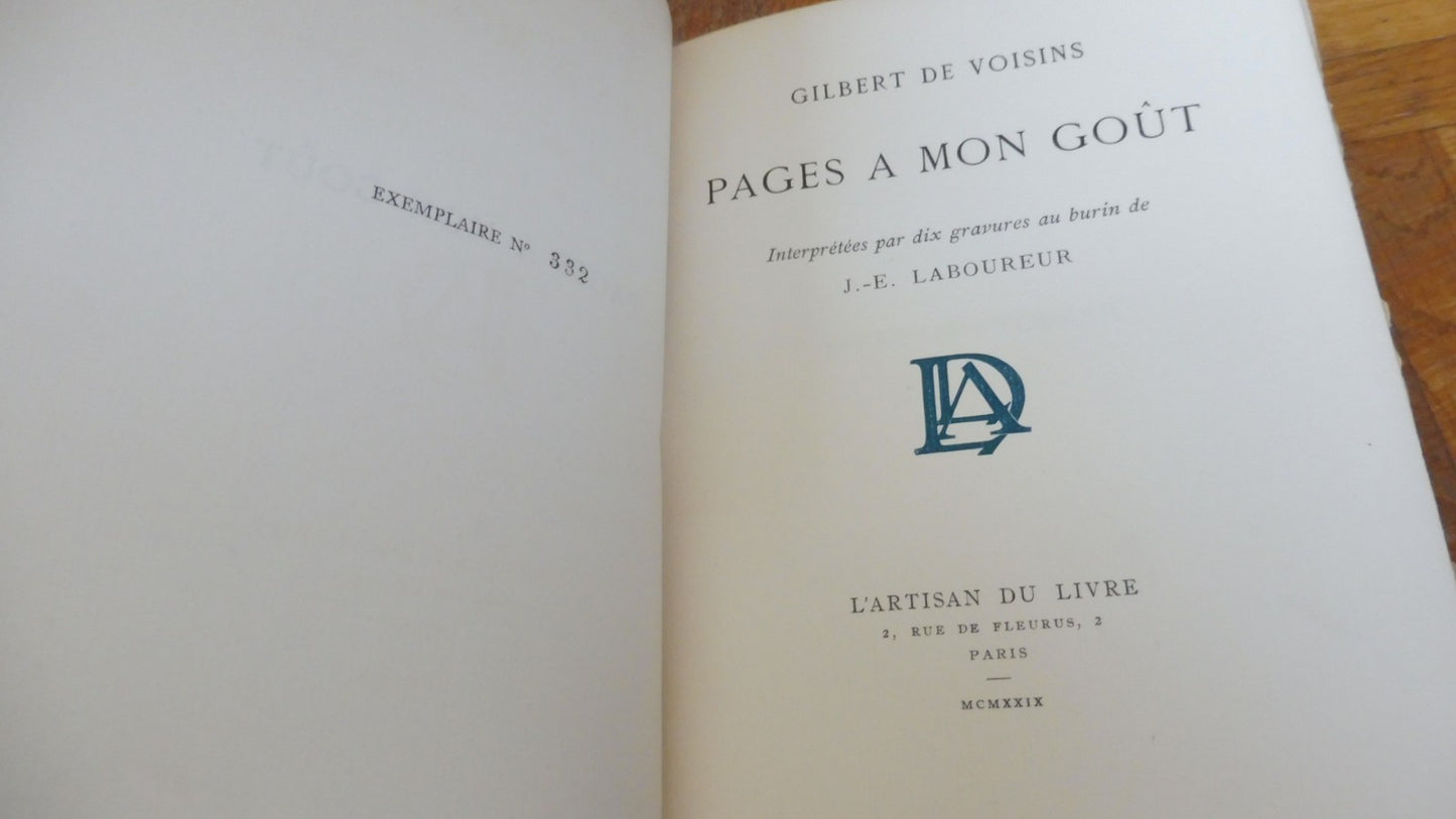 Pages à mon goût (Gilbert De Voisins) 1929 Illus. Laboureur VELIN EO