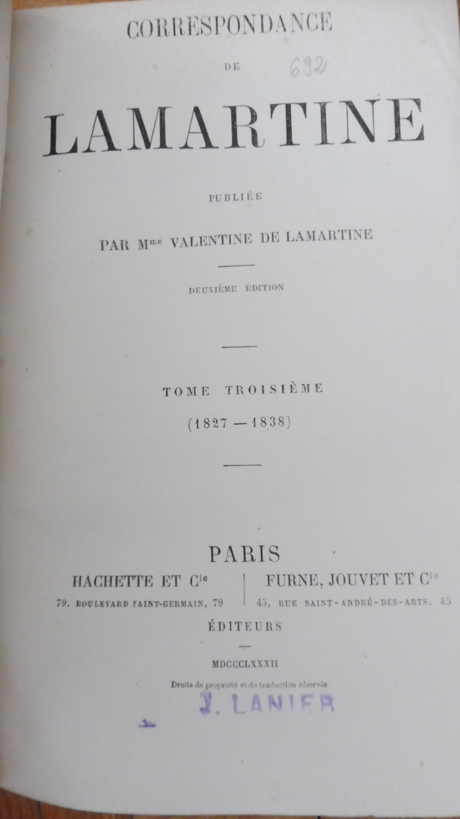 Correspondance de Lamartine 1819-1852 3 vol.