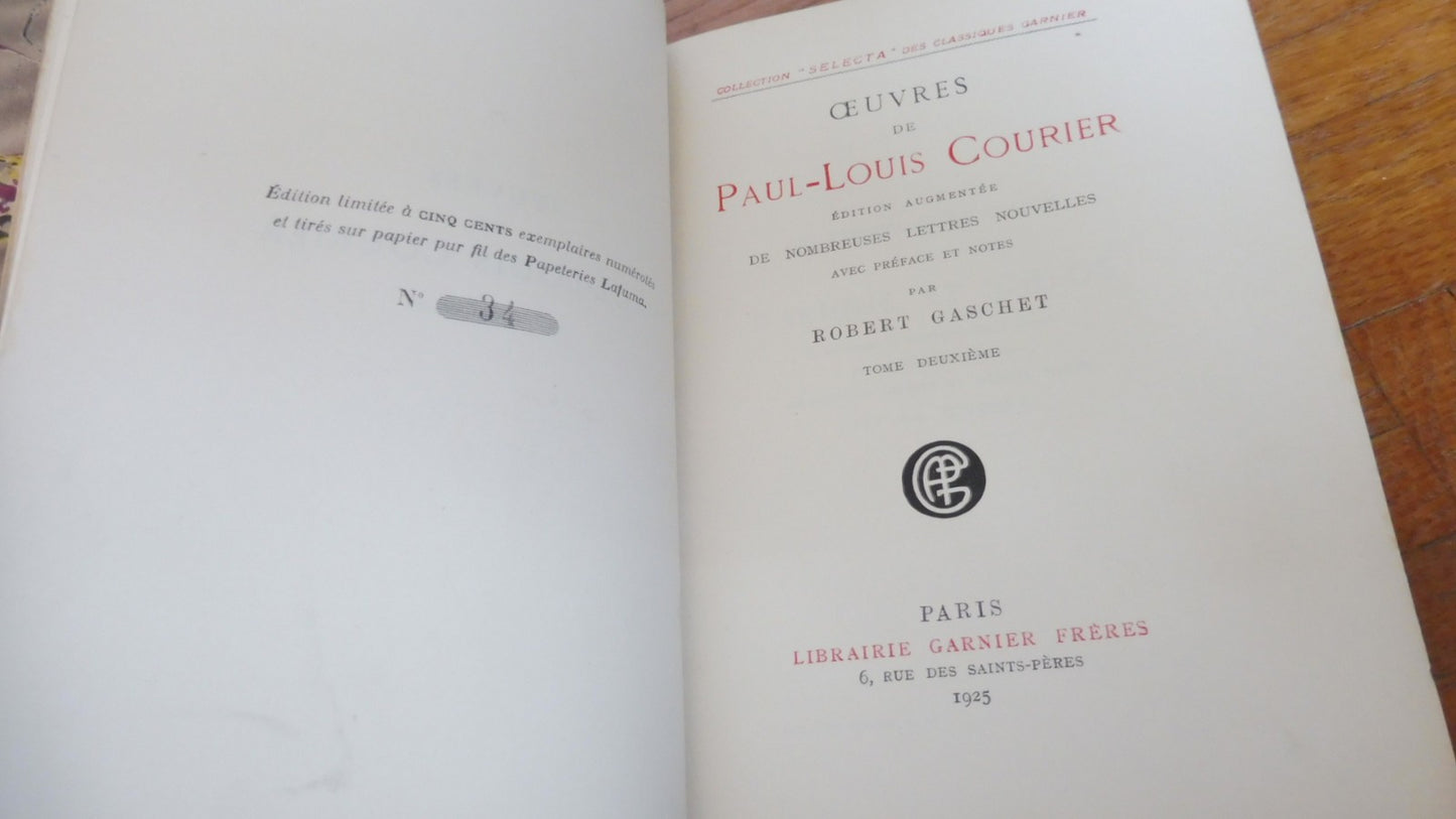 Oeuvres de Paul-Louis Courier 1925 2/2 NUMEROTE