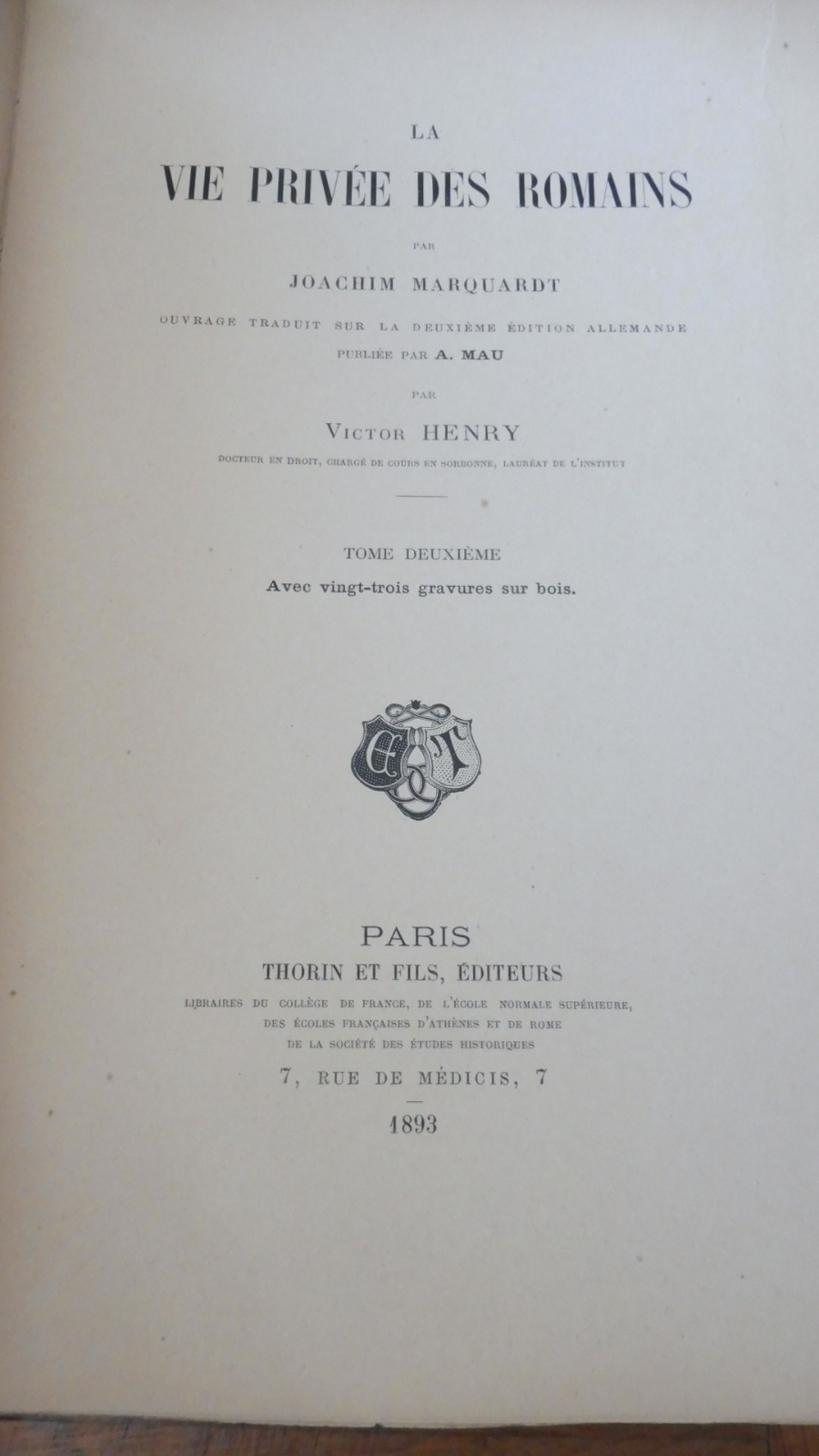 La Vie privée des romains (Joachim Marquardt) 1892-93 2/2