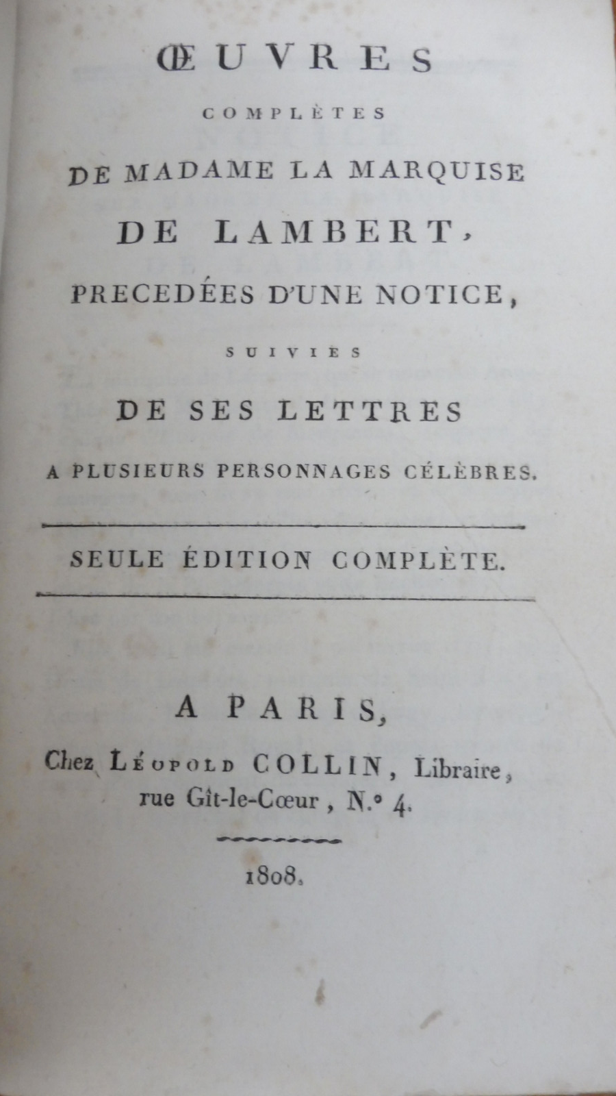Oeuvres complètes de la marquise De Lambert 1808