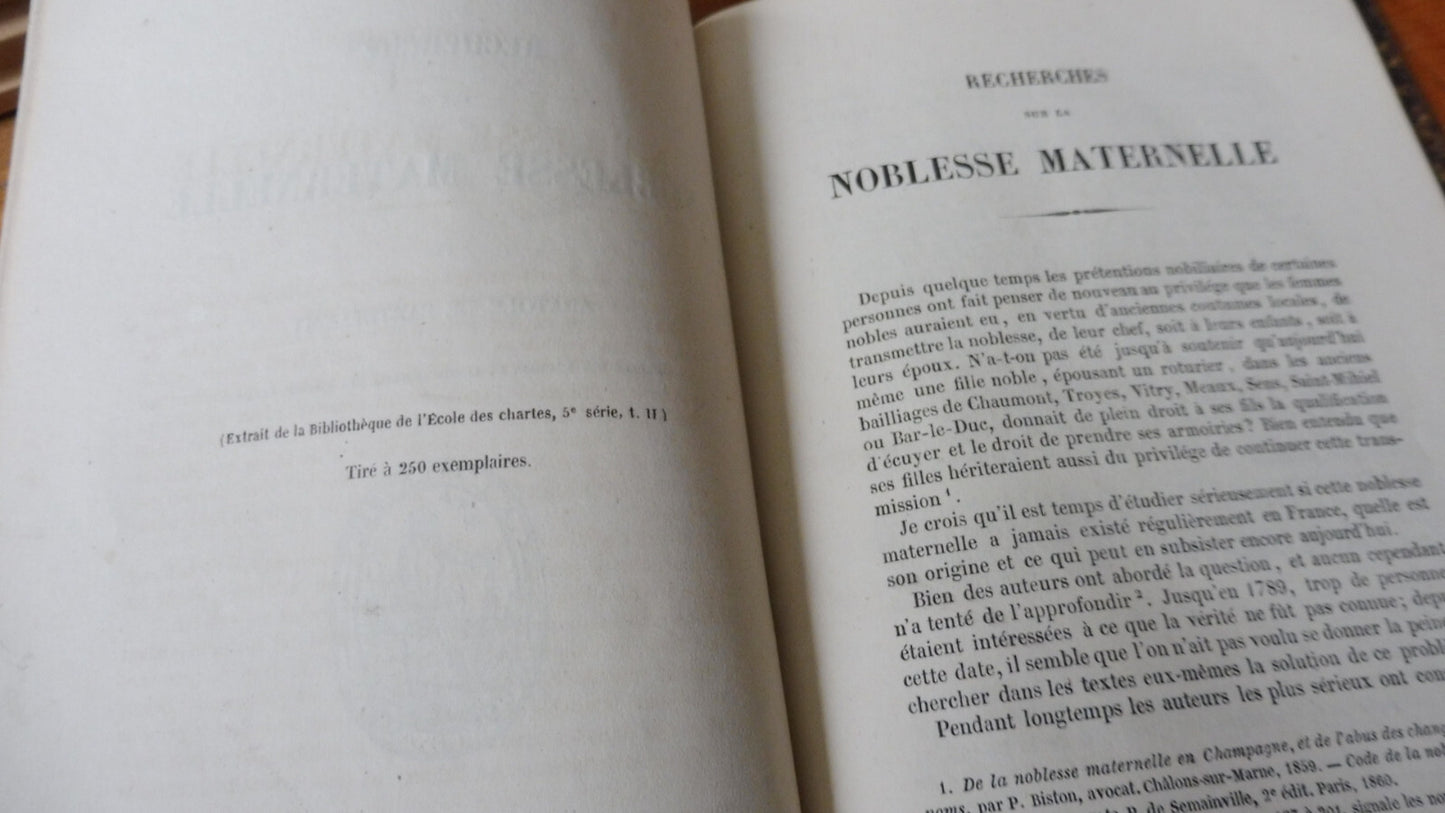 Recherches sur la noblesse maternelle (Anatole De Barthélemy) 1861