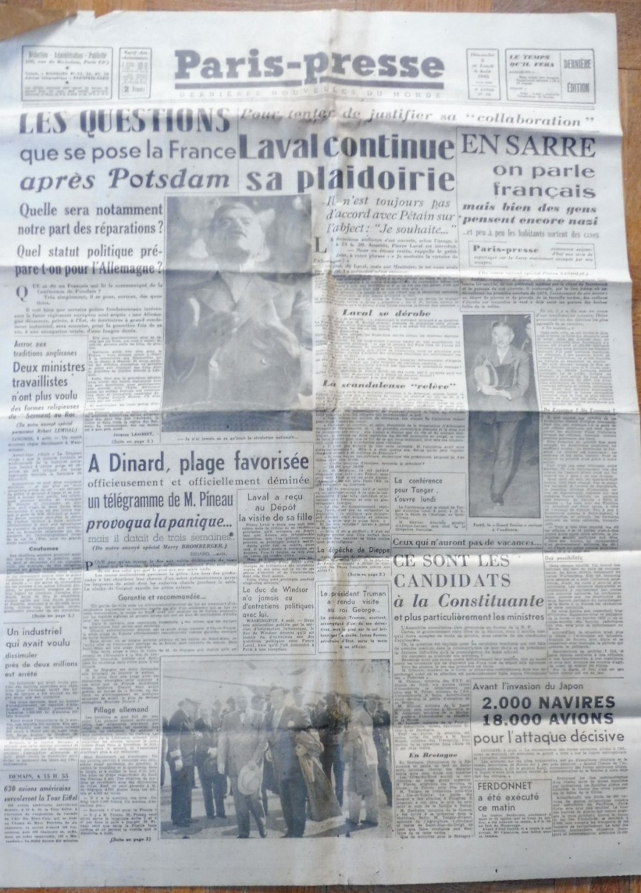 Paris-presse 6 aout 1945 PROCES LAVAL