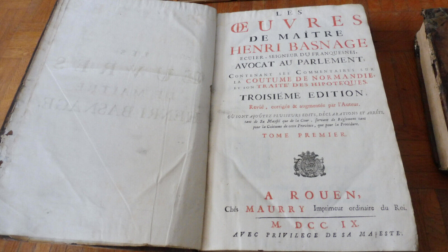 Oeuvres de Maître Henri Basnage 1709 2/2 IN FOLIO