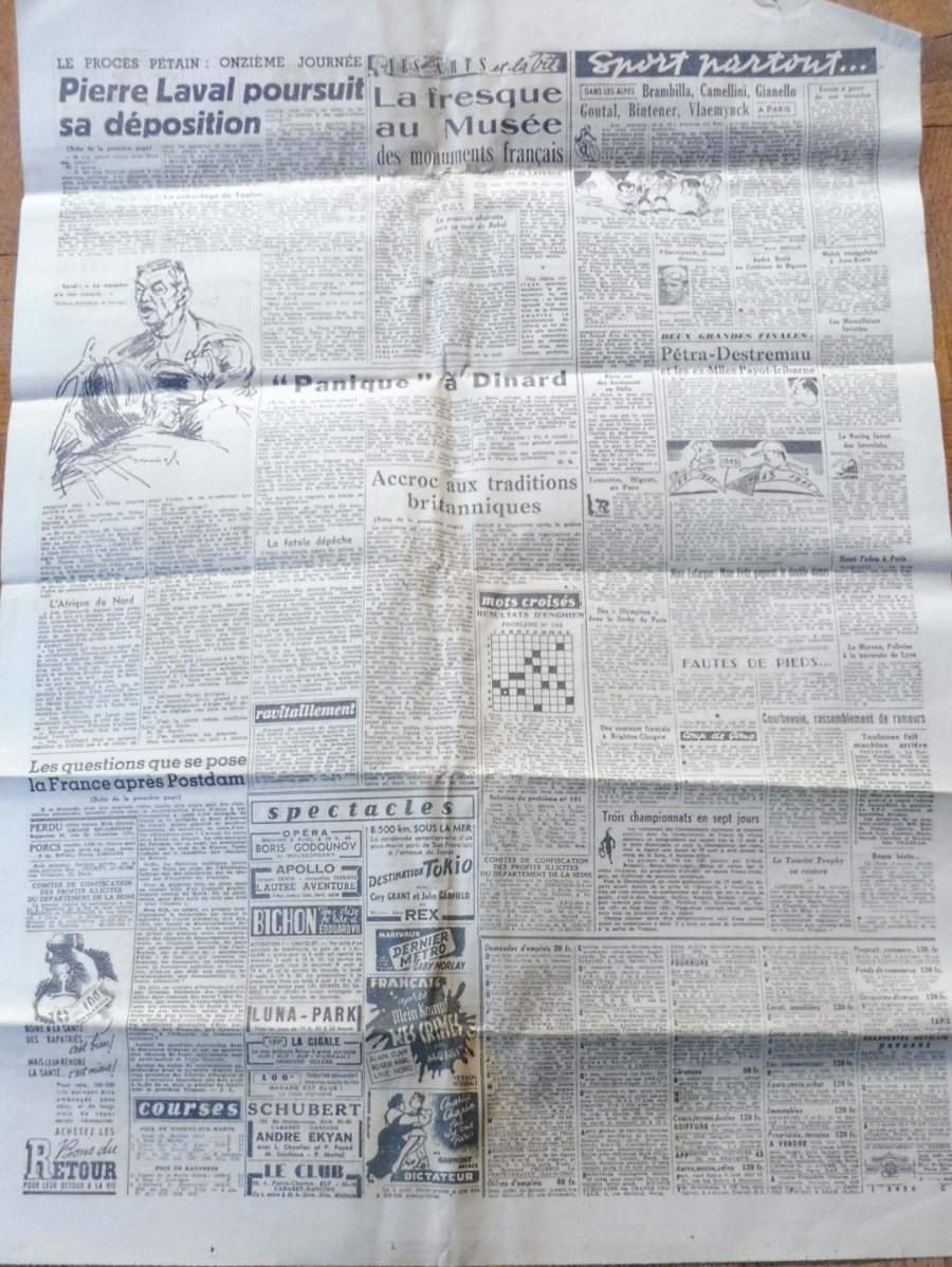Paris-presse 6 aout 1945 PROCES LAVAL