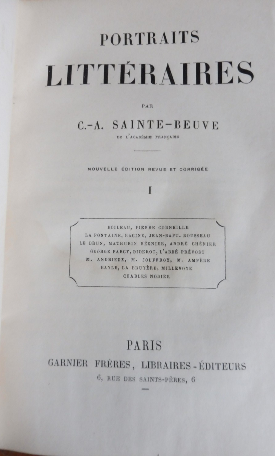 Portraits littéraires (Sainte Beuve) s.d. 3 vol.