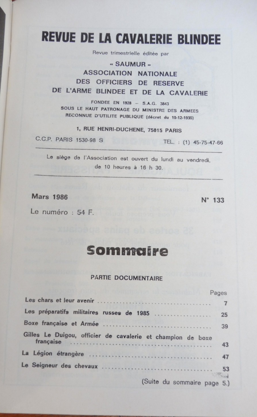 Revue de la Cavalerie Blindée n°133 Mars 1986