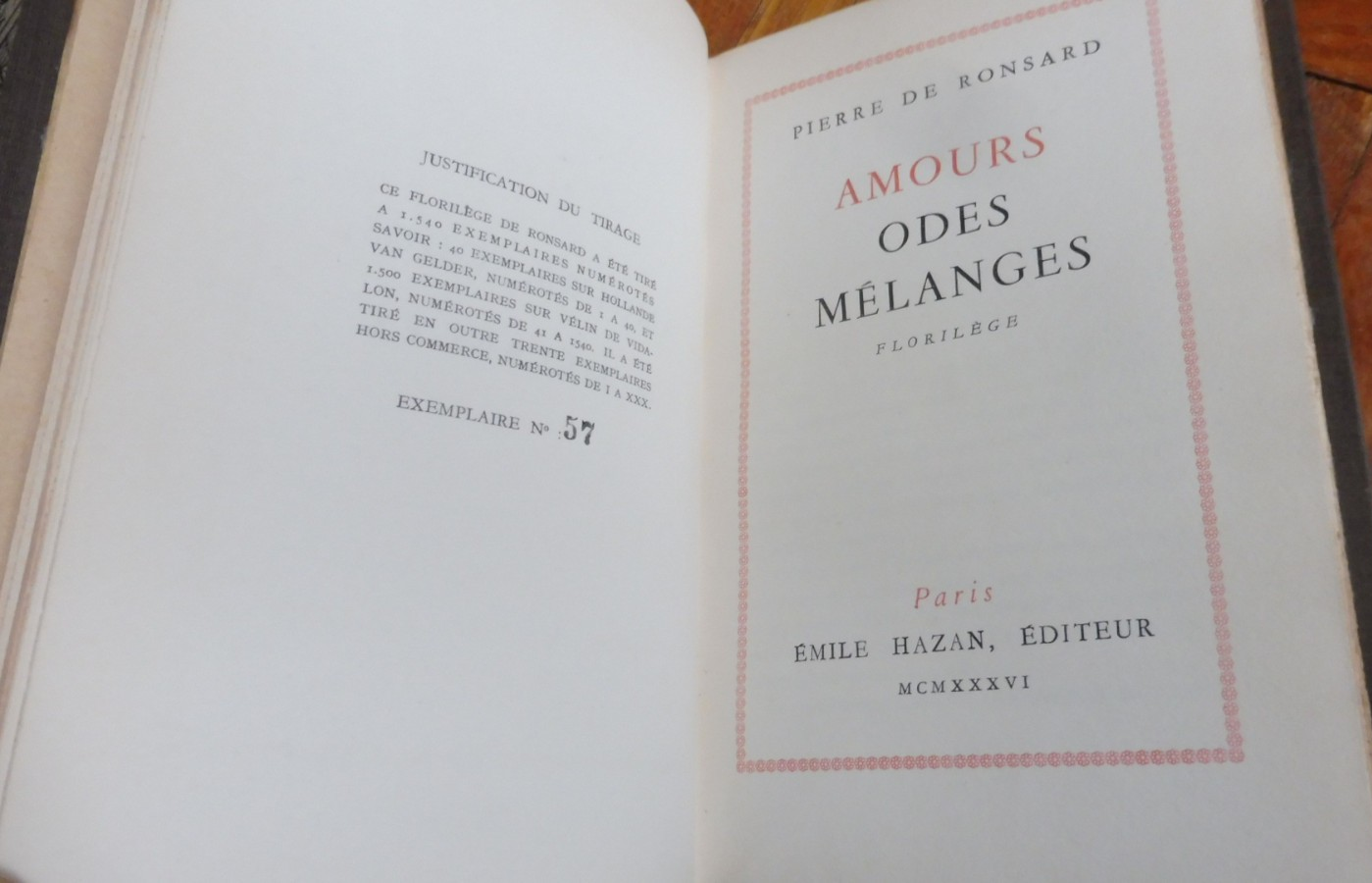 Amours, odes, mélanges (Ronsard) 1936 VELIN