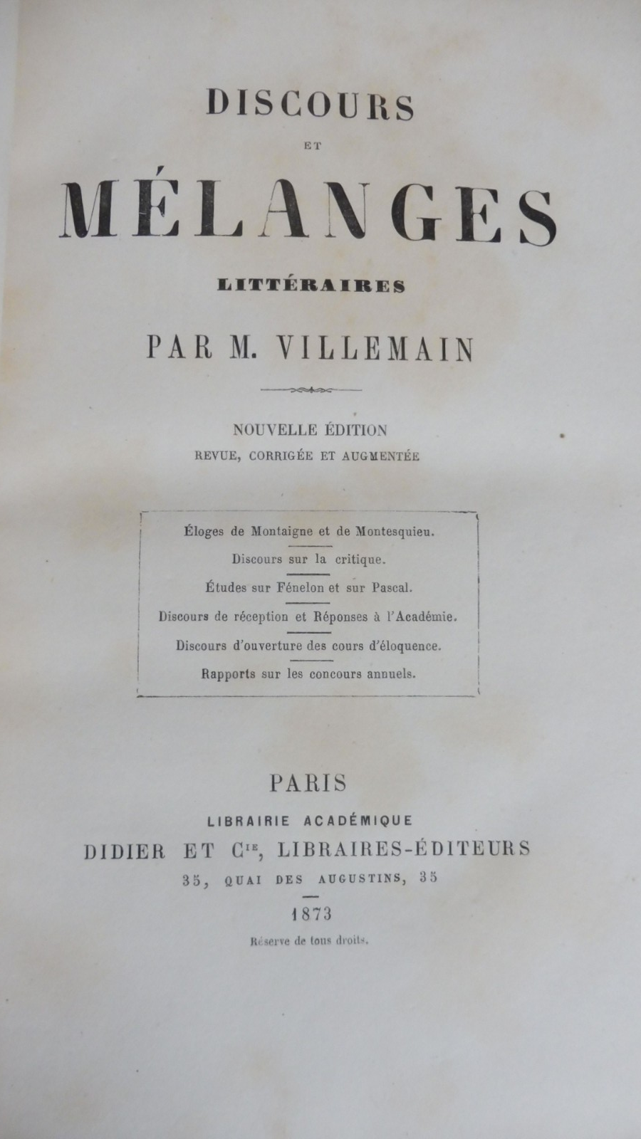 Discours et mélanges (Villemain) 1873