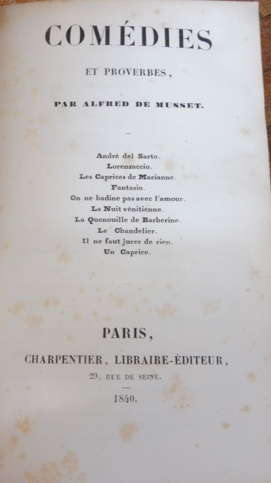 Comédies et proverbes (Alfred De Musset) 1840 EO Partielle