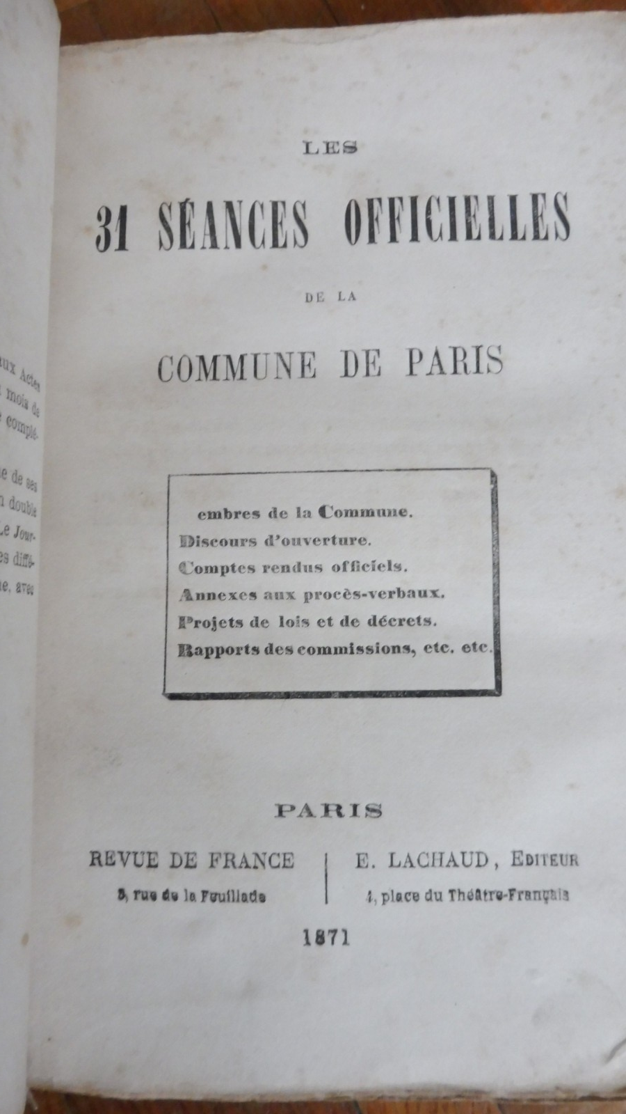 Les 31 séances officielles de la Commune 1871 EO