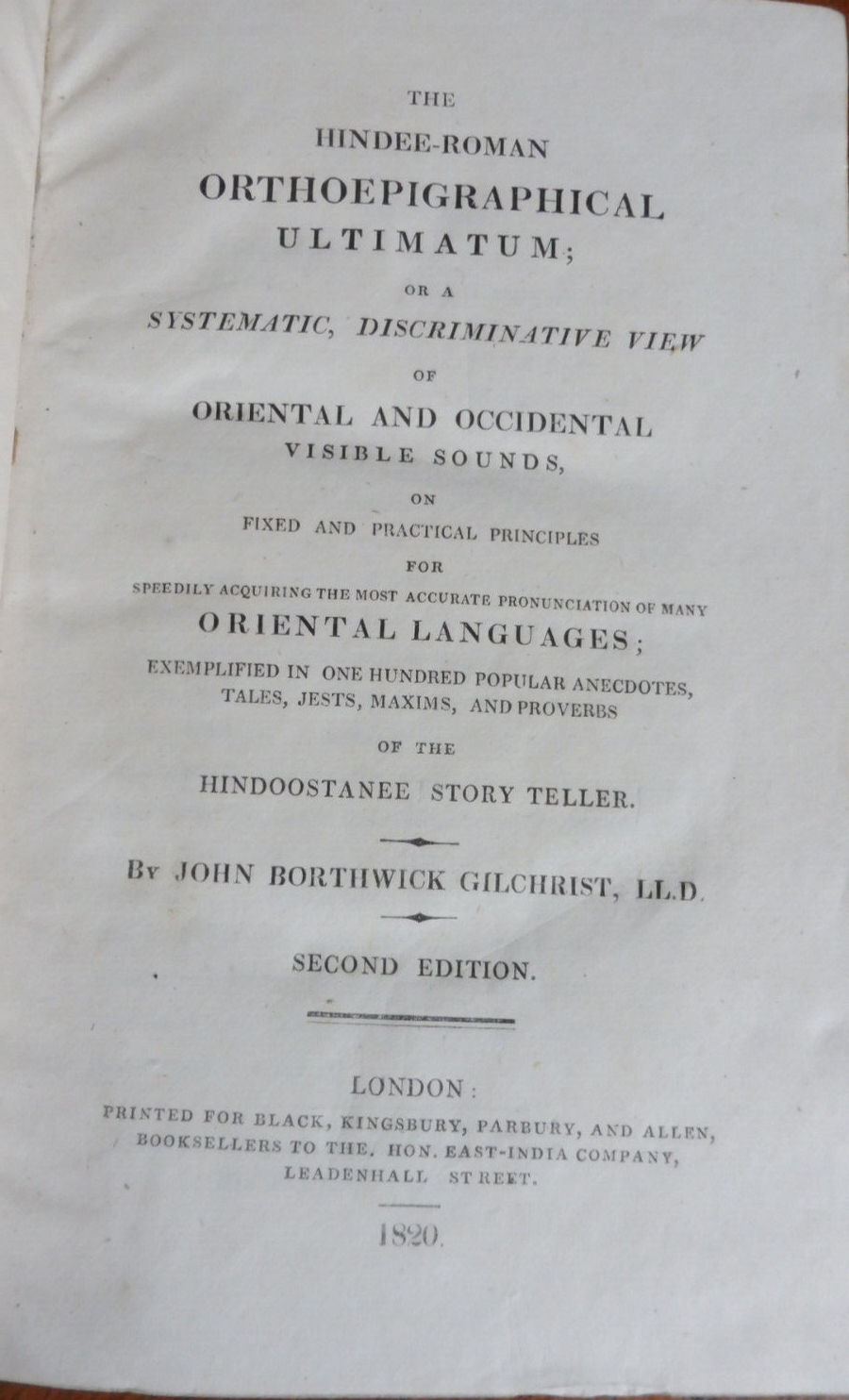 The Hindee-Roman orthoepigraphical ultimatum (J. Borthwick Gilchrist) 1820 RARE
