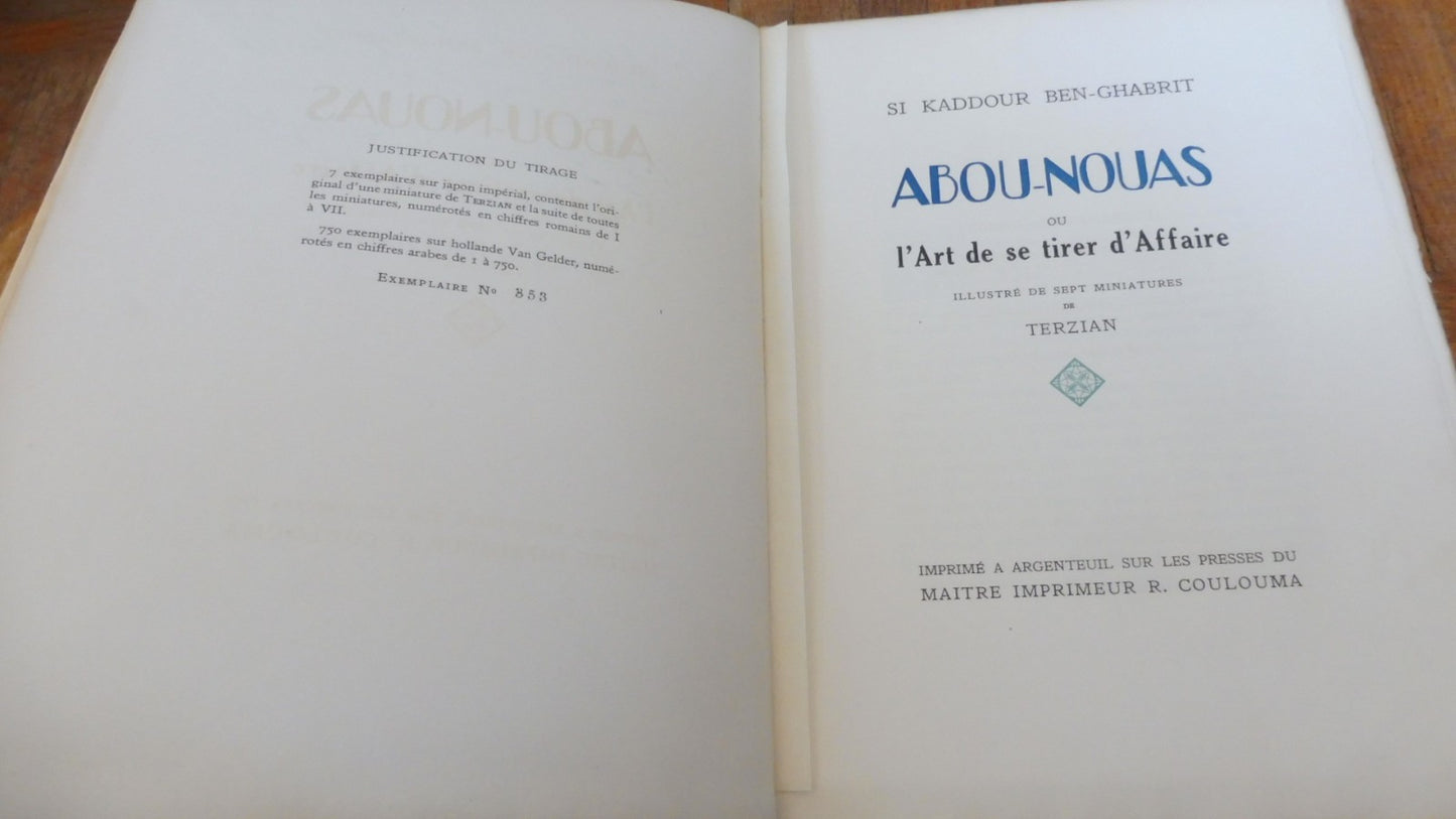 Abou-nouas (Si Kaddour Ben-Ghabrit) 1930 illus. Terzian ENVOI HOLLANDE