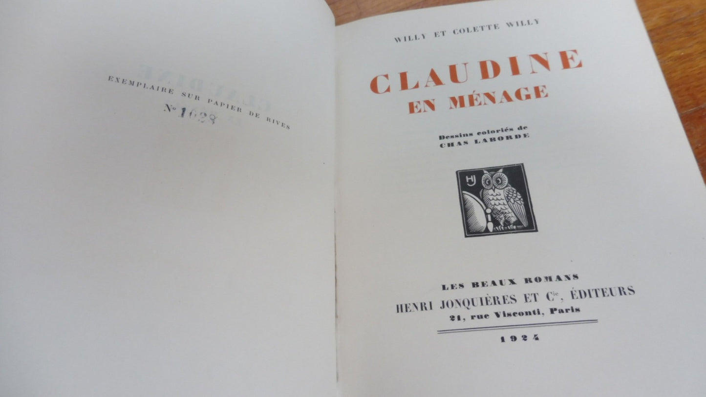 Claudine en ménage (Colette) 1924 illus. Chas Laborde RIVES